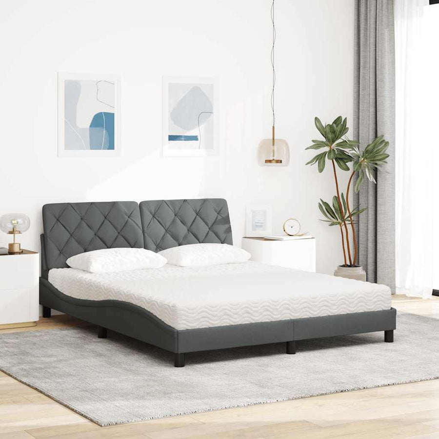 Bed met matras stof donkergrijs 160x200 cm