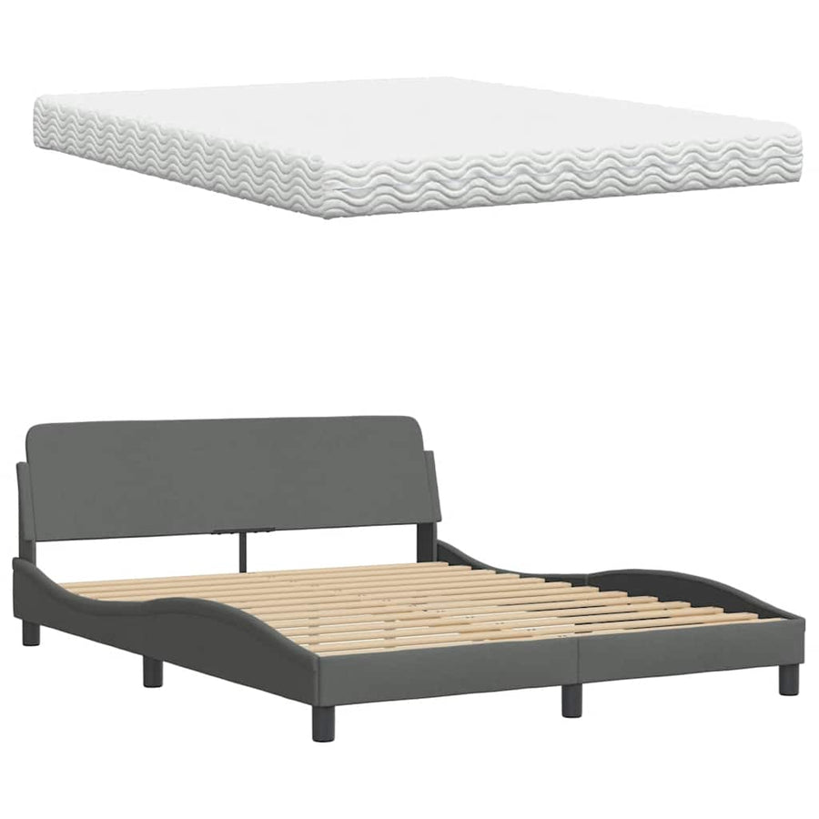 Bed met matras stof donkergrijs 160x200 cm