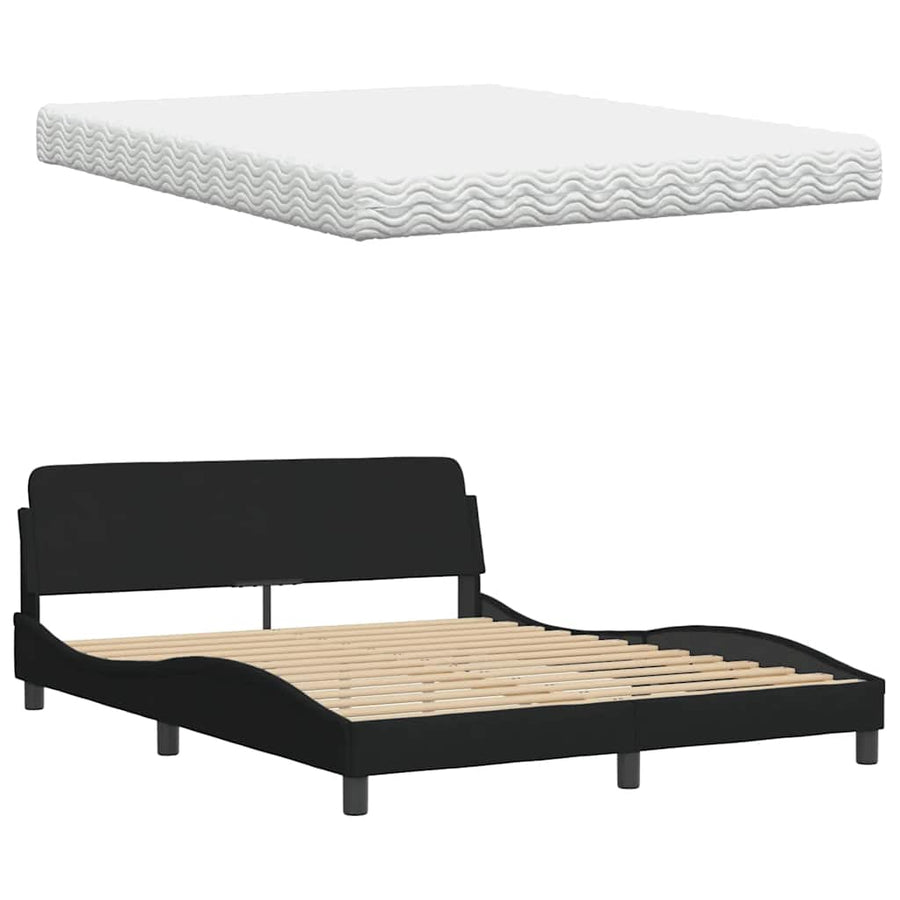 Bed met matras stof zwart 160x200 cm