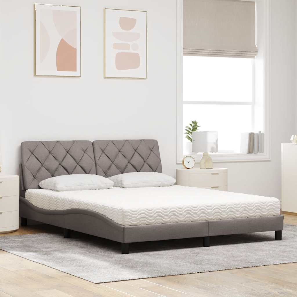 Bed met matras stof taupe 160x200 cm