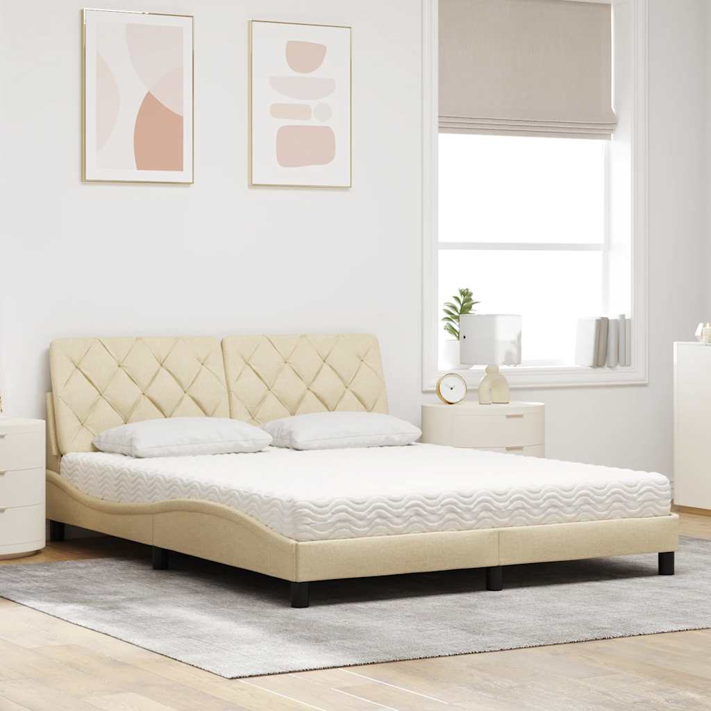 Bed met matras stof crèmekleurig 160x200 cm