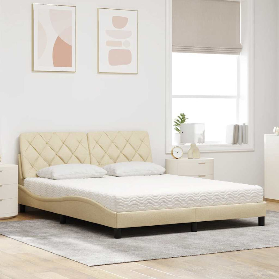 Bed met matras stof crèmekleurig 160x200 cm