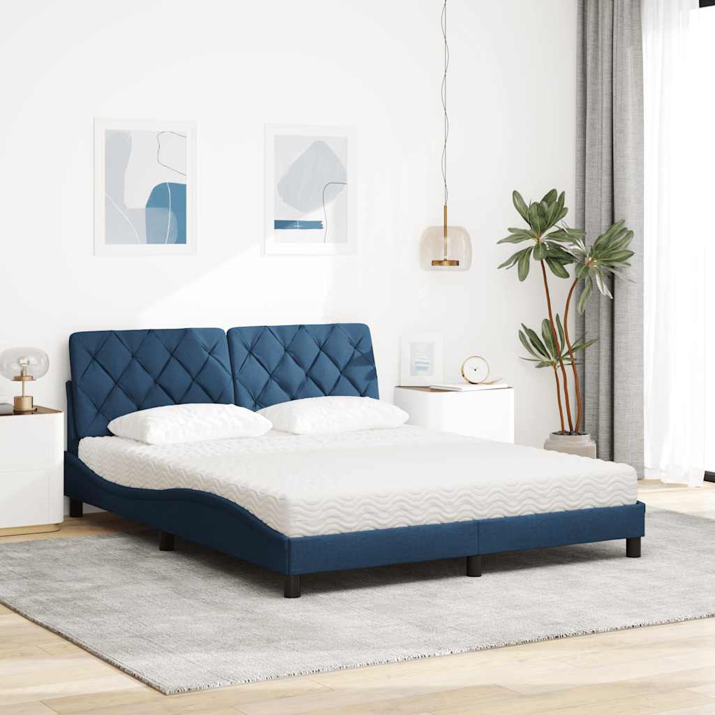 Bed met matras stof blauw 160x200 cm