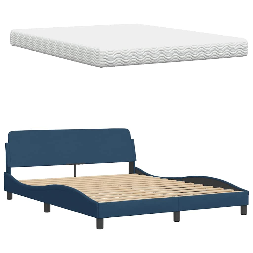 Bed met matras stof blauw 160x200 cm