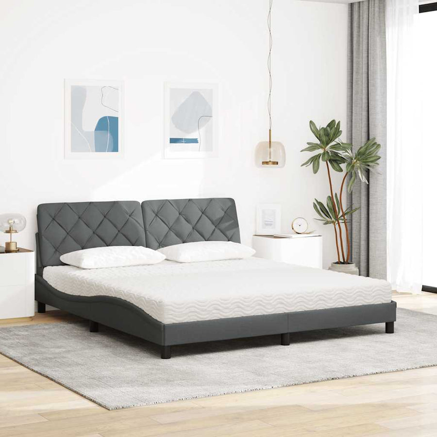 Bed met matras stof donkergrijs 180x200 cm