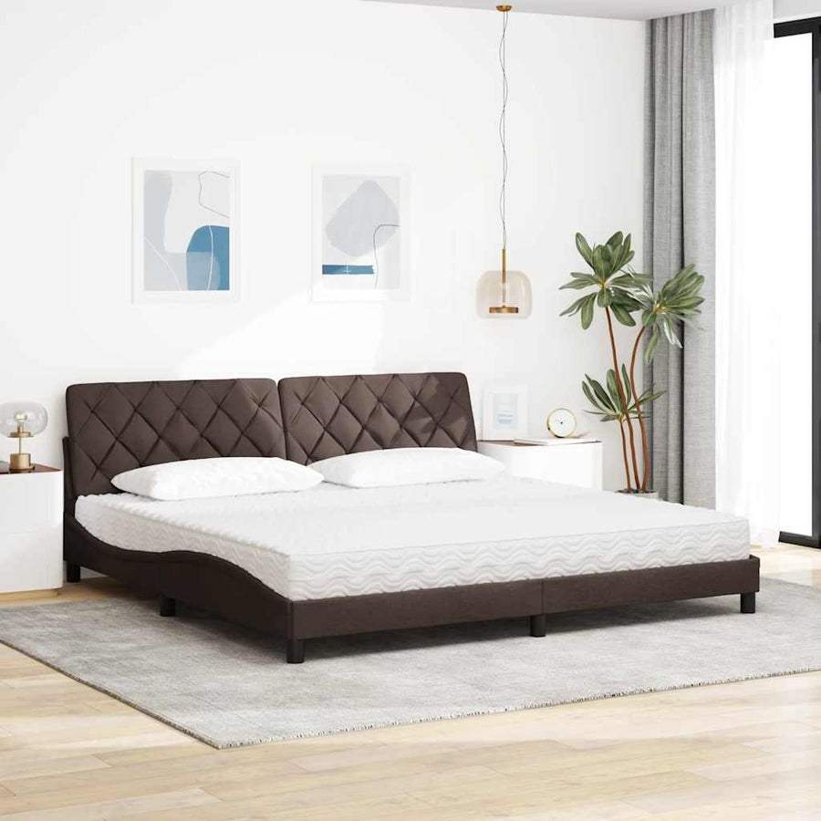 Bed Met Matras Stof 200 x 200 cm Donkerbruin