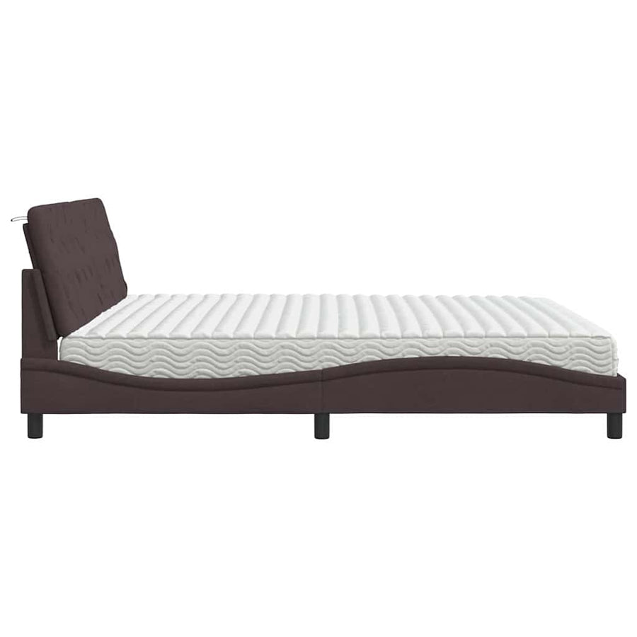 Bed Met Matras Stof 200 x 200 cm Donkerbruin