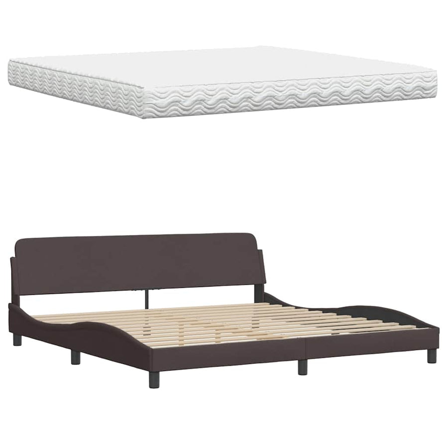 Bed Met Matras Stof 200 x 200 cm Donkerbruin