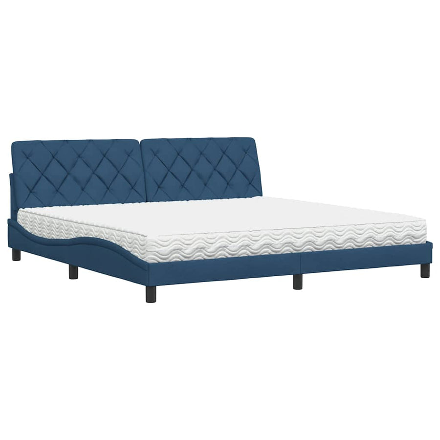 Bed Met Matras Stof 200 x 200 cm Blauw