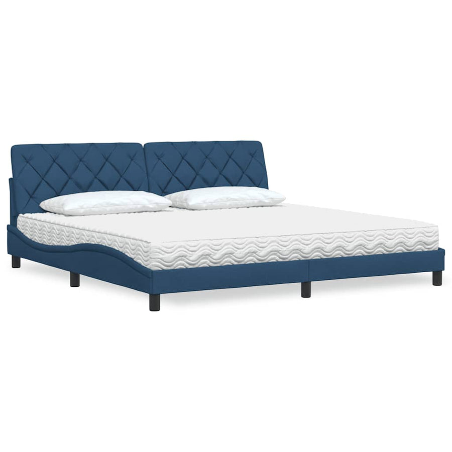 Bed Met Matras Stof 200 x 200 cm Blauw