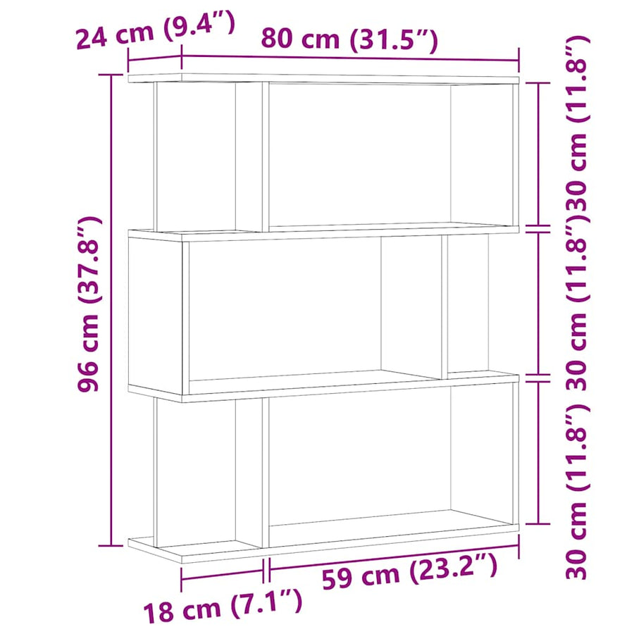 Boekenkast 80x24x96 cm bewerkt hout oud houtkleurig