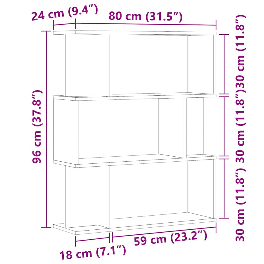 Boekenkast 80x24x96 cm bewerkt hout artisanaal eikenkleur
