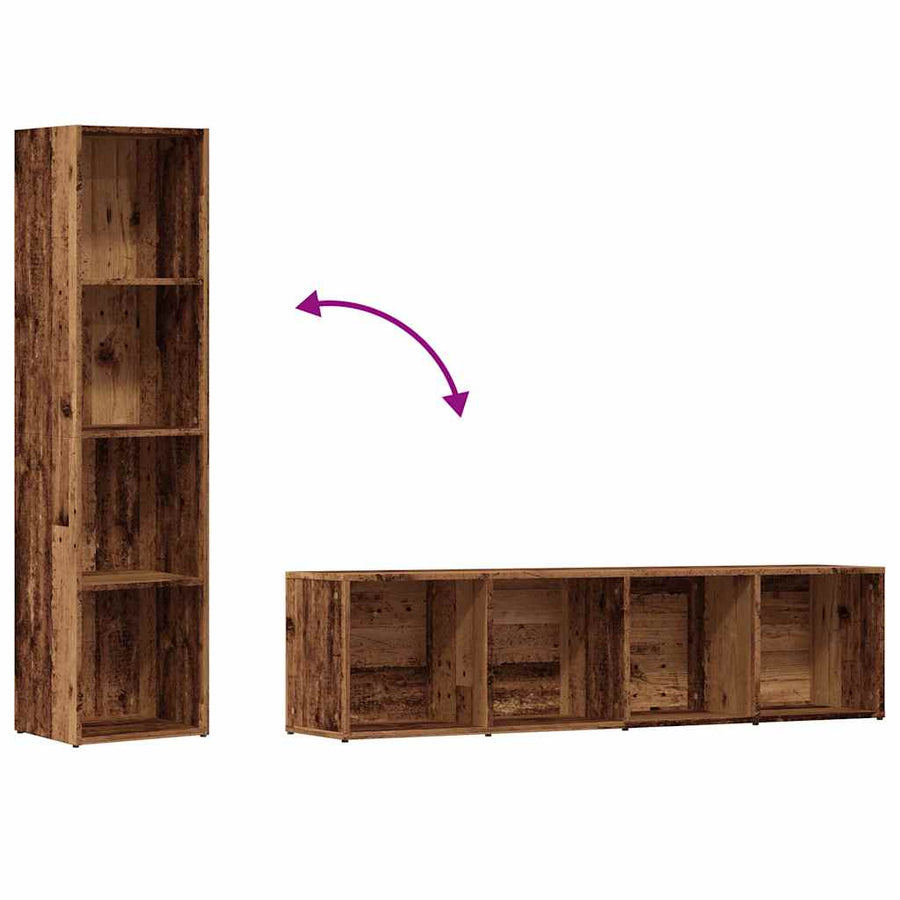 Boekenkast oud houten 36x30x143 cm bewerkt hout