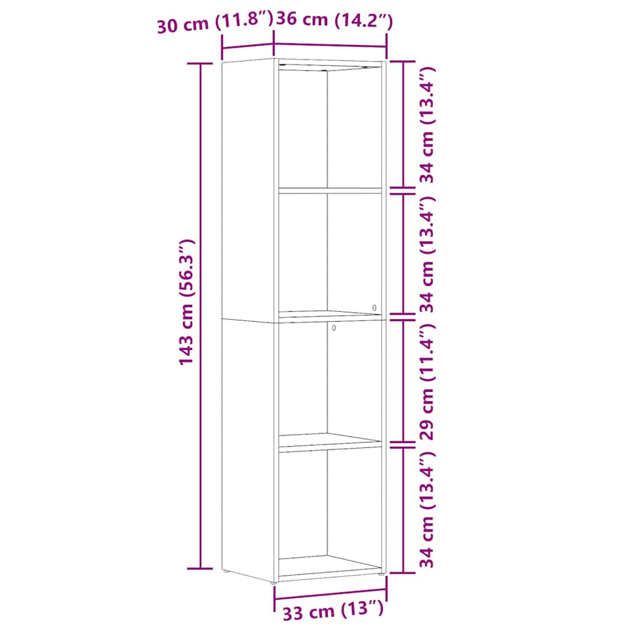 Boekenkast oud houten 36x30x143 cm bewerkt hout