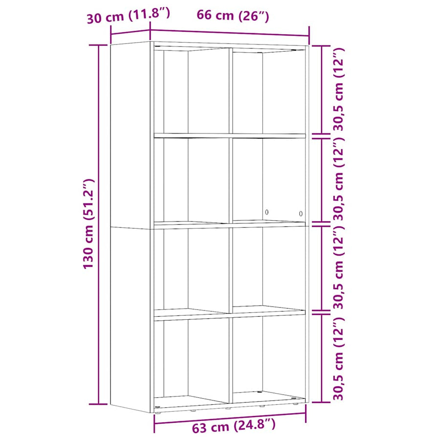 Boekenkast 66x30x130 cm bewerkt hout artisanaal eikenkleur