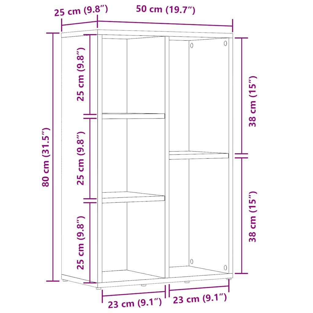 Boekenkast 45x25x80 cm bewerkt hout artisanaal eikenkleur