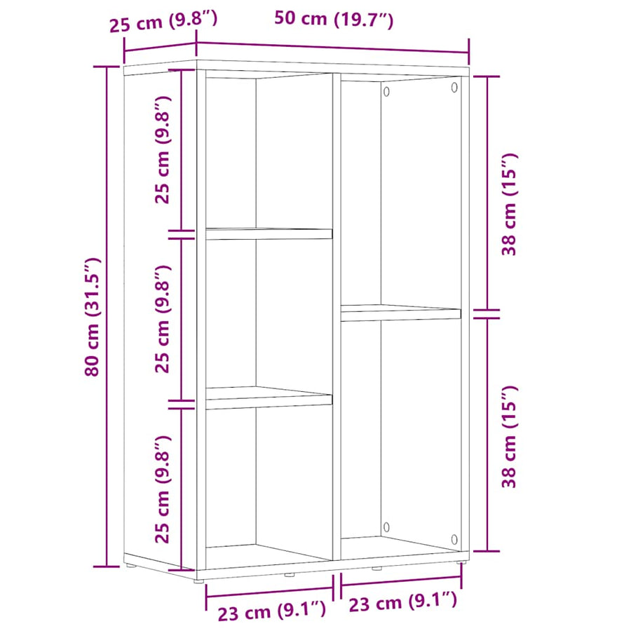Boekenkast 45x25x80 cm bewerkt hout artisanaal eikenkleur