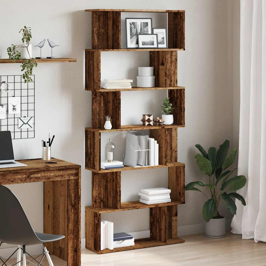 Boekenkast 80x24x192 cm bewerkt hout oud houtkleurig
