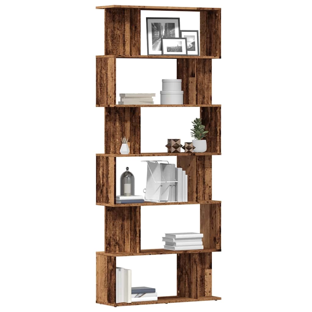Boekenkast 80x24x192 cm bewerkt hout oud houtkleurig