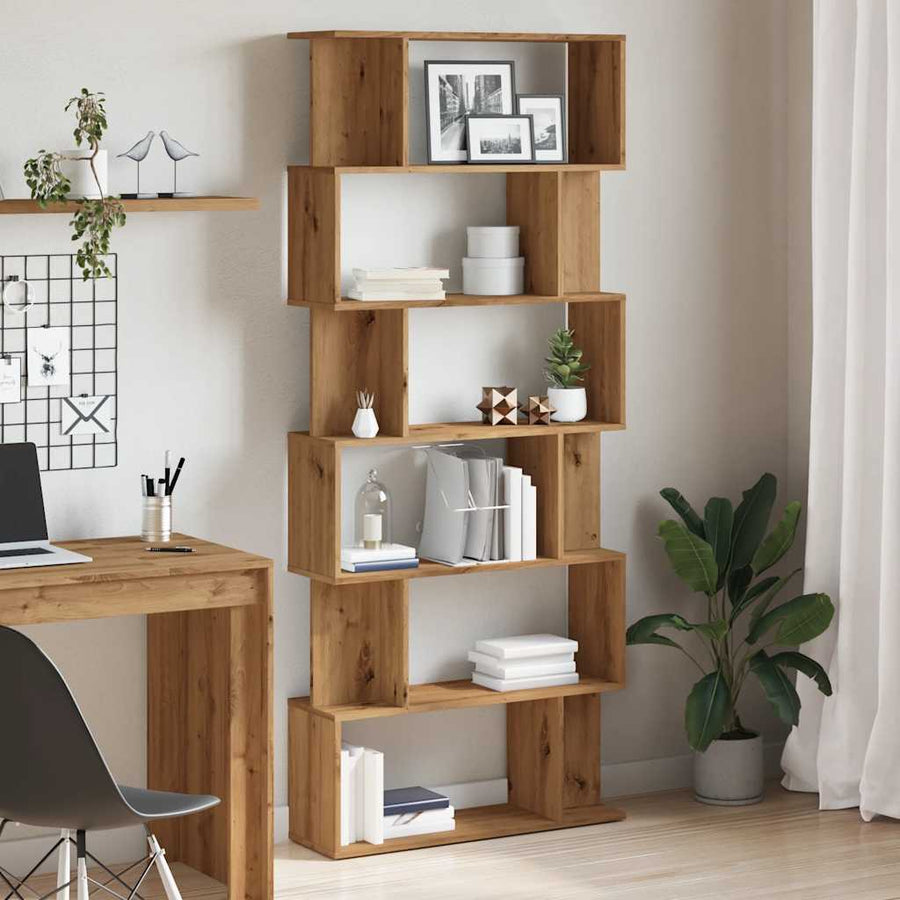 Boekenkast 80x24x192 cm bewerkt hout artisanaal eikenkleur