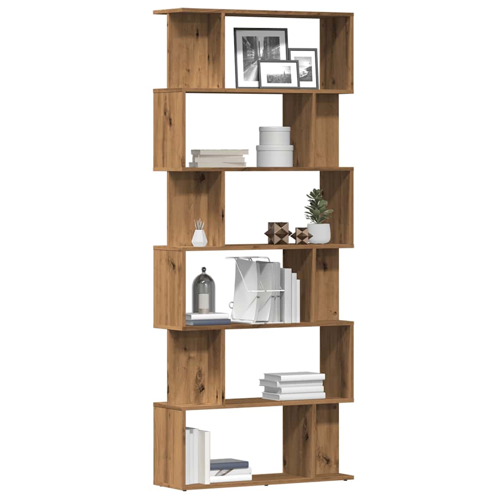 Boekenkast 80x24x192 cm bewerkt hout artisanaal eikenkleur
