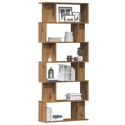 Boekenkast 80x24x192 cm bewerkt hout artisanaal eikenkleur