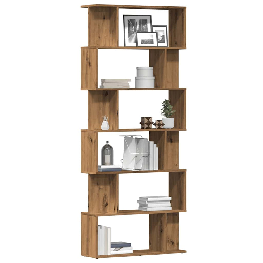 Boekenkast 80x24x192 cm bewerkt hout artisanaal eikenkleur