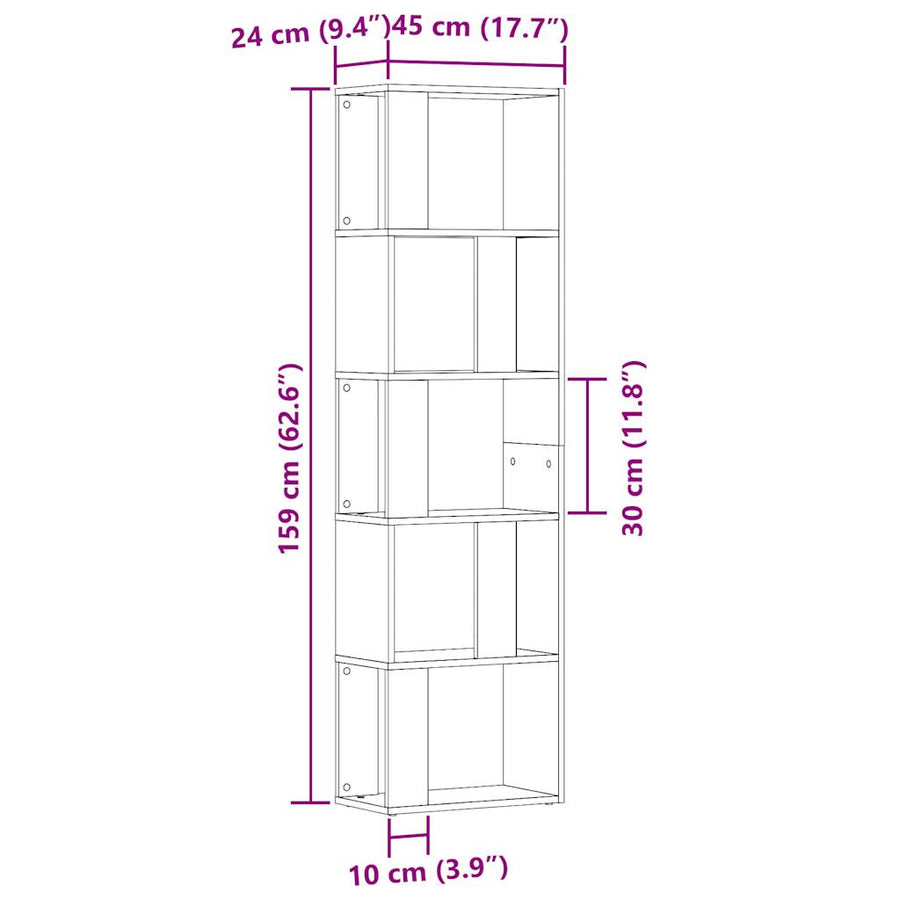 Boekenkast 45x24x159 cm bewerkt hout artisanaal eikenkleur