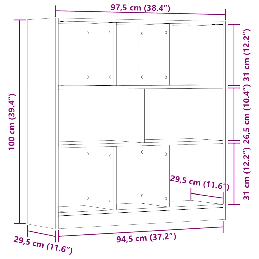 Boekenkast 97,5x29,5x100 cm bewerkt hout oud houtkleurig