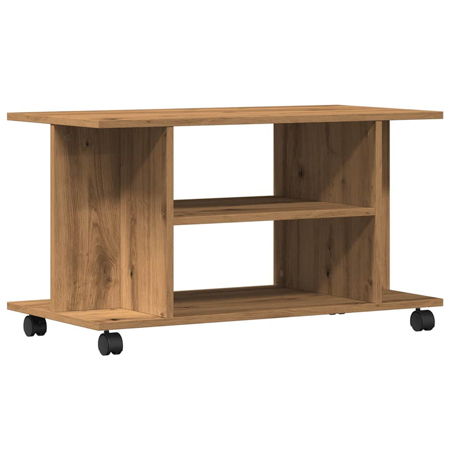 Tv-meubel met wieltjes 80x40x45cm bewerkt hout artisanaal eiken