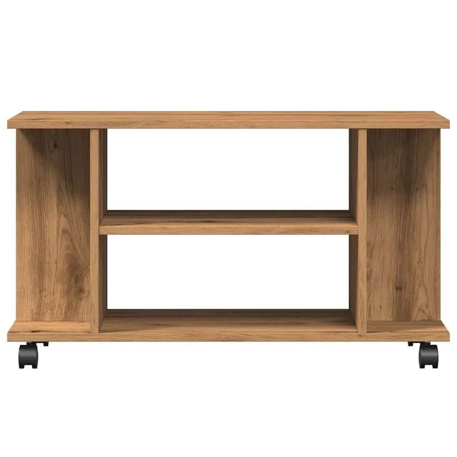 Tv-meubel met wieltjes 80x40x45cm bewerkt hout artisanaal eiken