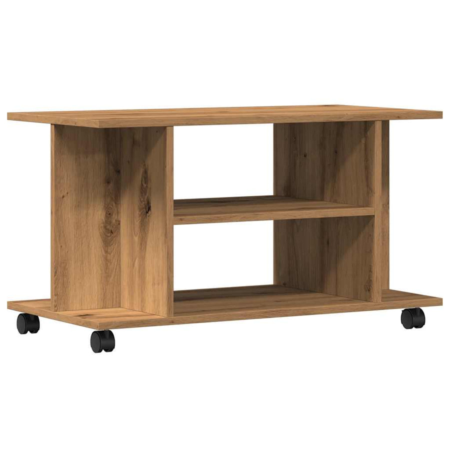 Tv-meubel met wieltjes 80x40x45cm bewerkt hout artisanaal eiken