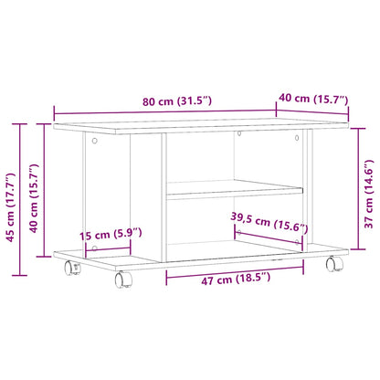 Tv-meubel met wieltjes 80x40x45cm bewerkt hout artisanaal eiken