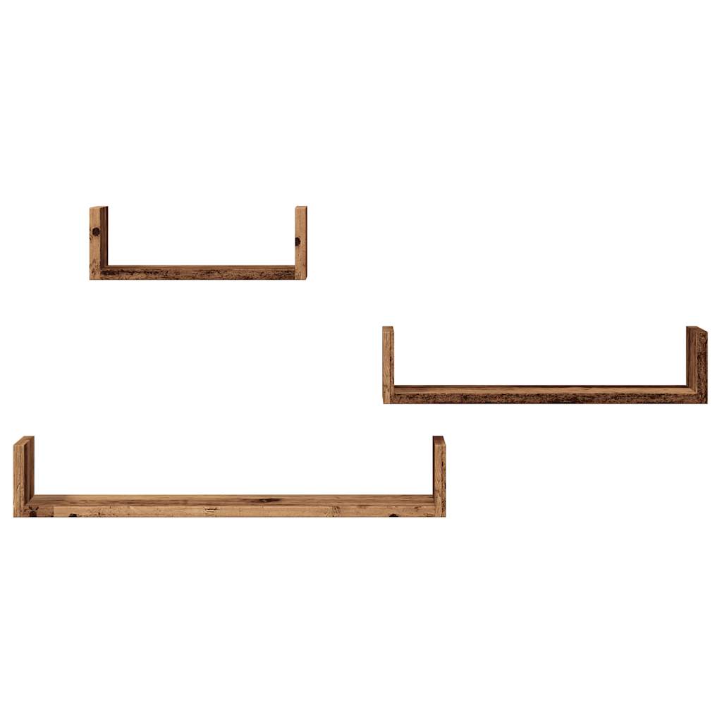 Wandschappen 3 st bewerkt hout oud houtkleurig