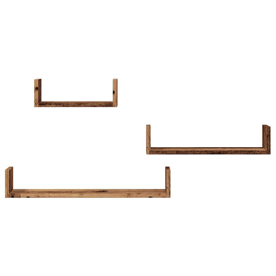 Wandschappen 3 st bewerkt hout oud houtkleurig