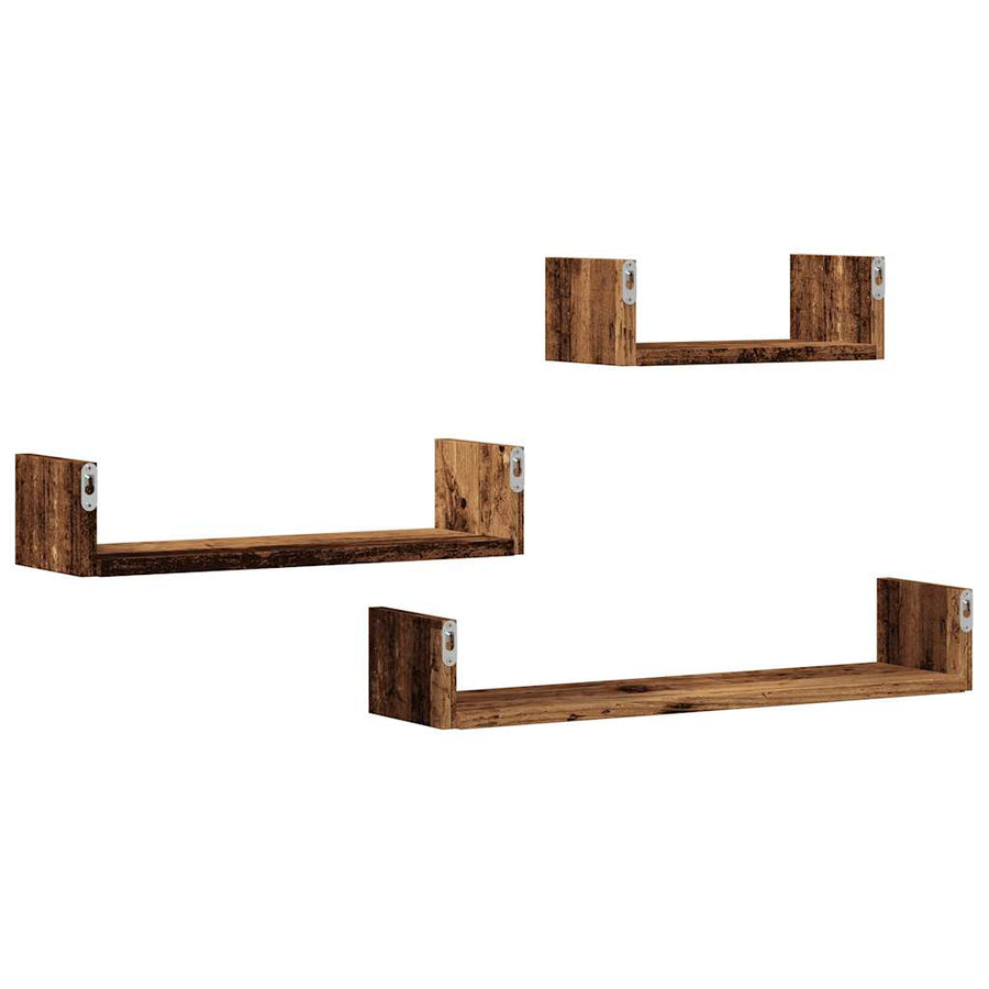 Wandschappen 3 st bewerkt hout oud houtkleurig