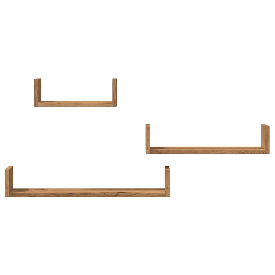 Wandschappen 3 st bewerkt hout artisanaal eiken