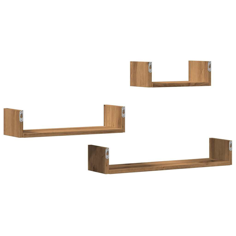 Wandschappen 3 st bewerkt hout artisanaal eiken