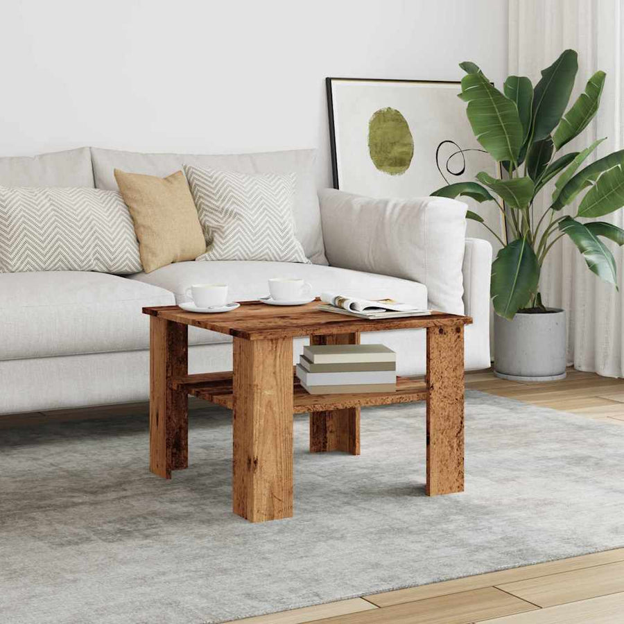 Salontafel 60x60x42 cm bewerkt hout oud houtkleurig