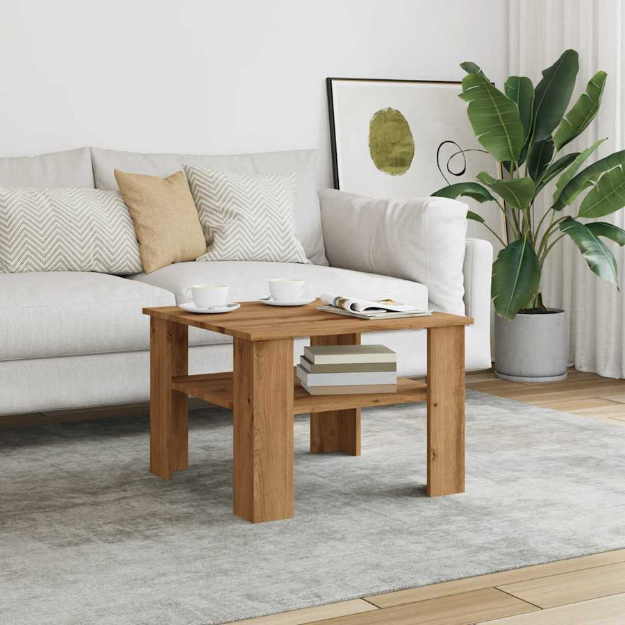 Salontafel 60x60x42 cm bewerkt hout artisanaal eikenkleur