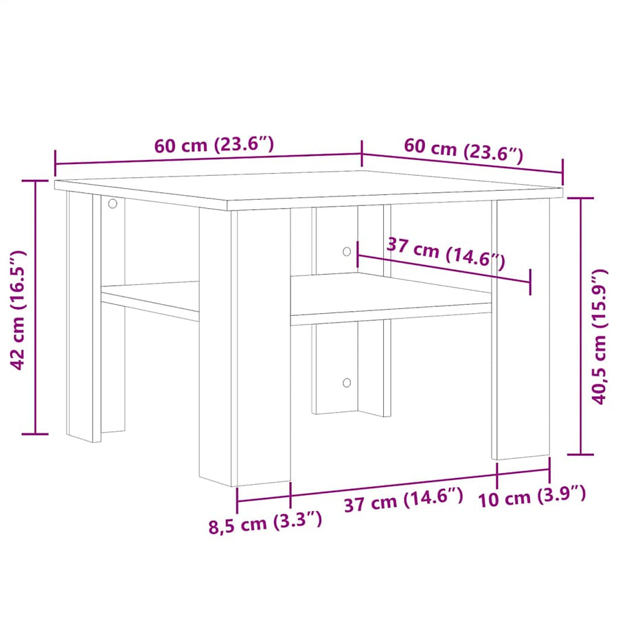 Salontafel 60x60x42 cm bewerkt hout artisanaal eikenkleur