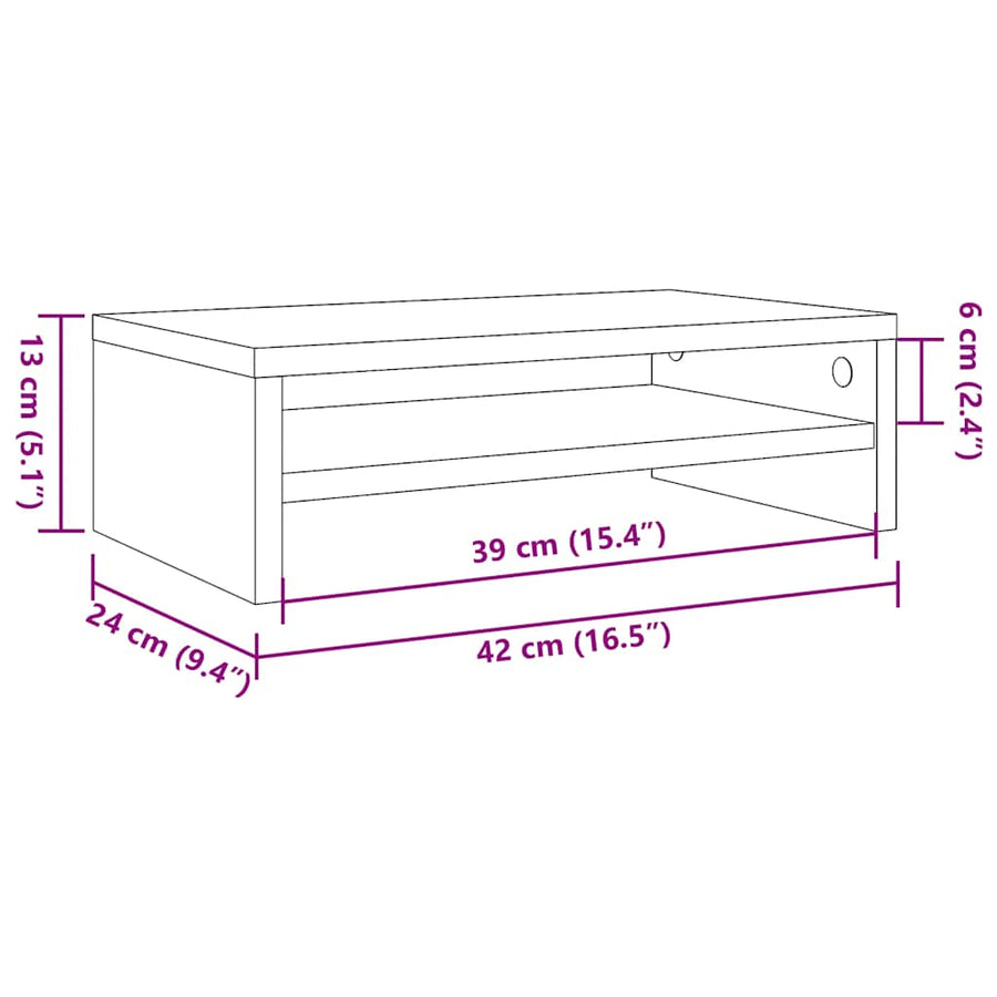 Monitorstandaard 42x24x13 cm bewerkt hout oud houtkleurig