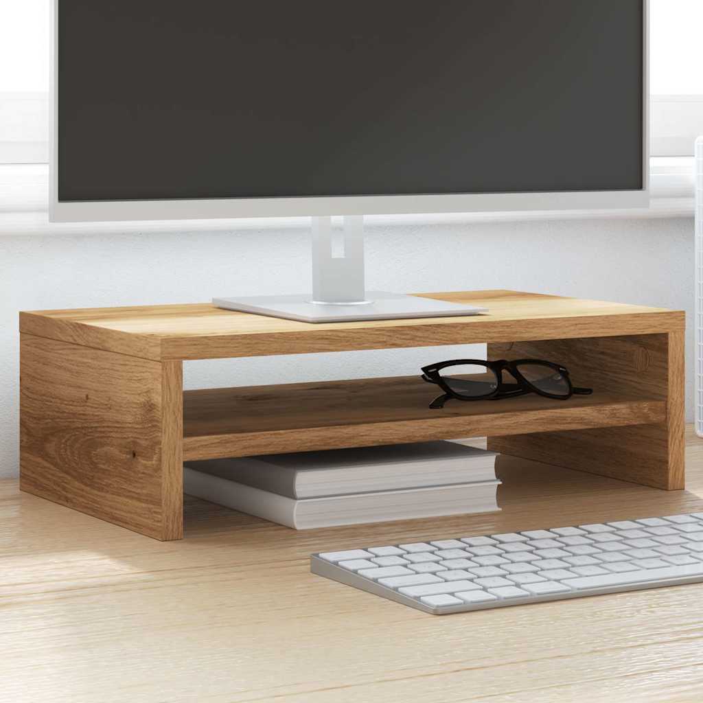 Monitorstandaard Zwart Eiken 42x24x13 cm Bewerkt Hout Monitorstandaard Zwart Eiken 42x24x13 cm Bewerkt Hout