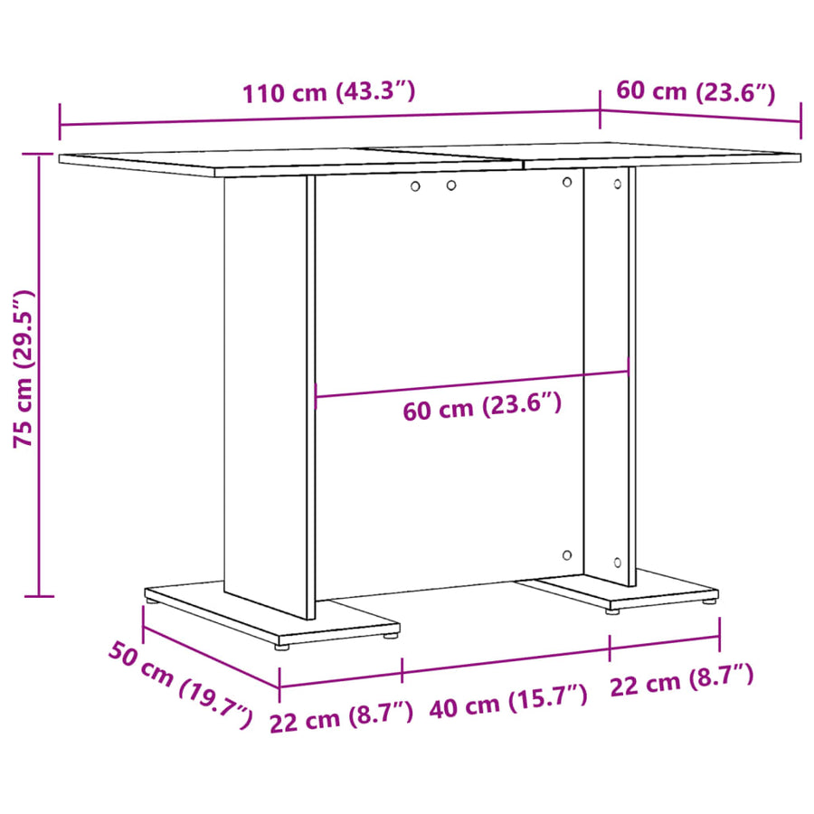Eettafel 110x60x75 cm bewerkt hout oud houtkleurig