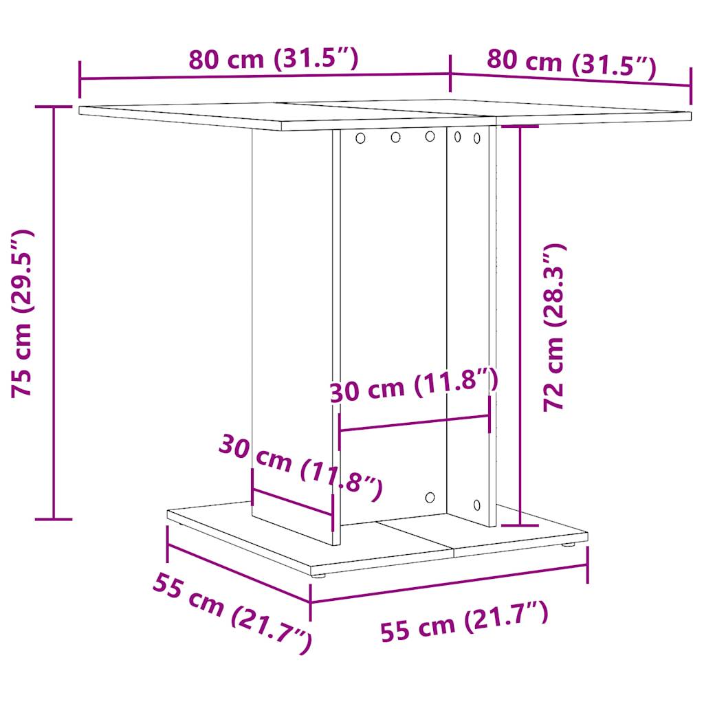 Eettafel 80x80x75 cm bewerkt hout artisanaal eikenkleurig