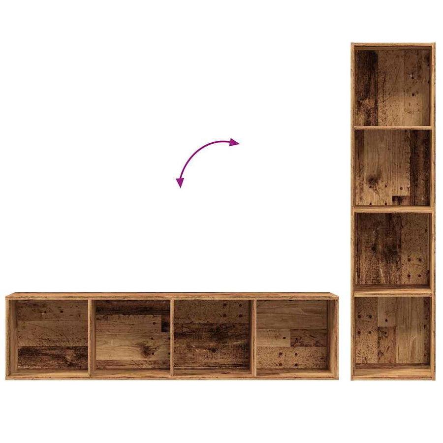 Boekenkast/tv-meubel 36x30x143cm bewerkt hout oud houtkleurig