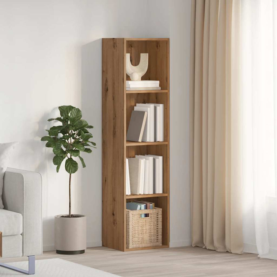 Boekenkast/tv-meubel 36x30x143cm bewerkt hout artisanaal eiken