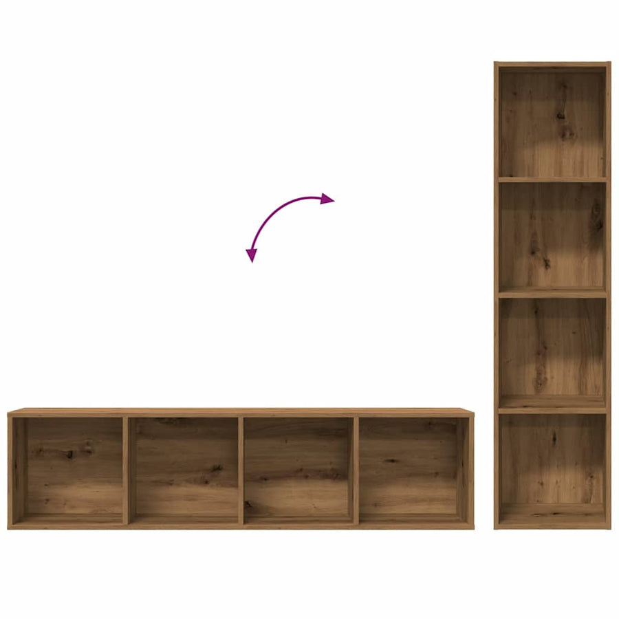 Boekenkast/tv-meubel 36x30x143cm bewerkt hout artisanaal eiken