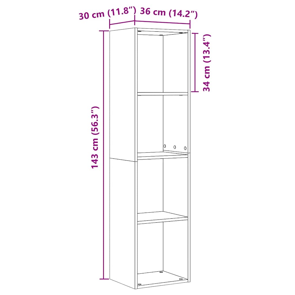 Boekenkast/tv-meubel 36x30x143cm bewerkt hout artisanaal eiken