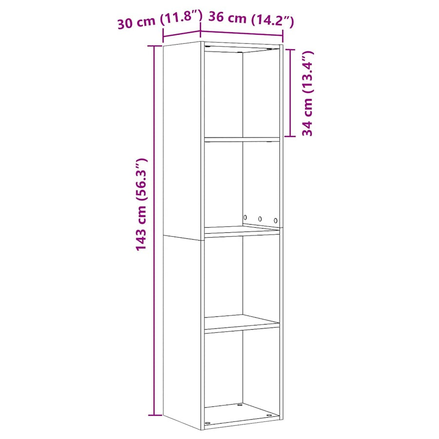 Boekenkast/tv-meubel 36x30x143cm bewerkt hout artisanaal eiken